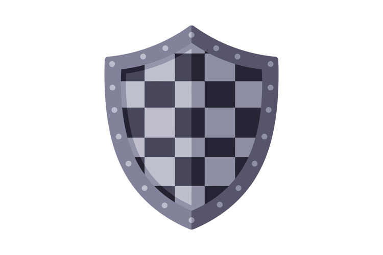 Shield design featuring a checkered pattern in shades of gre