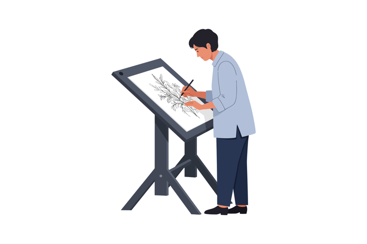 A young artist sketching intricate floral designs on a drawi example image 1