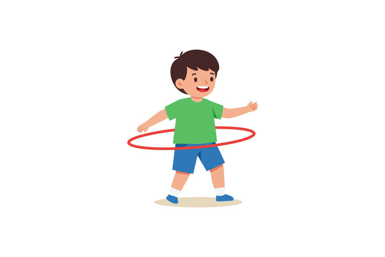 A cheerful boy enjoying hula hooping in a vibrant flat vecto example image 1