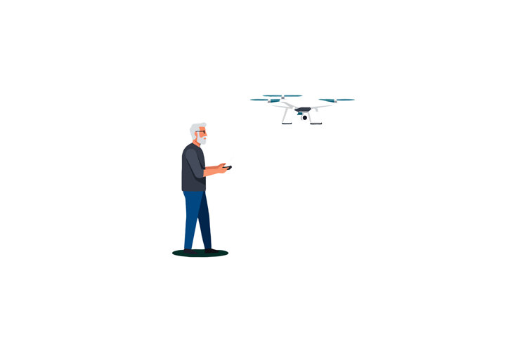 Elderly man operating a drone with focused expression in fla example image 1