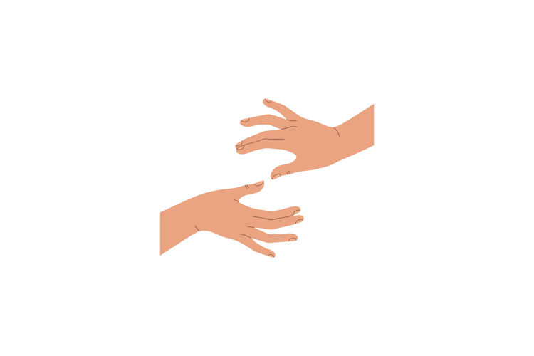 Two hands reaching towards each other in a flat minimal desi