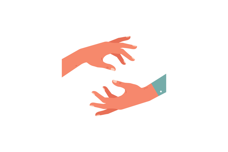 Two hands reaching towards each other in a minimal and warm