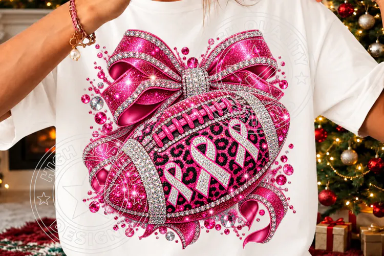 Rhinestone Breast Cancer Awareness Football Glam Pink Ribbon