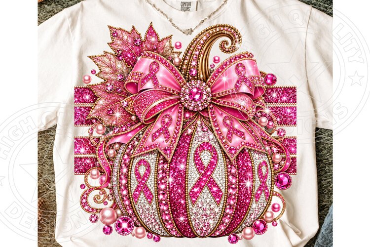 Rhinestone Breast Cancer Awareness Pink Pumpkin PNG example image 1