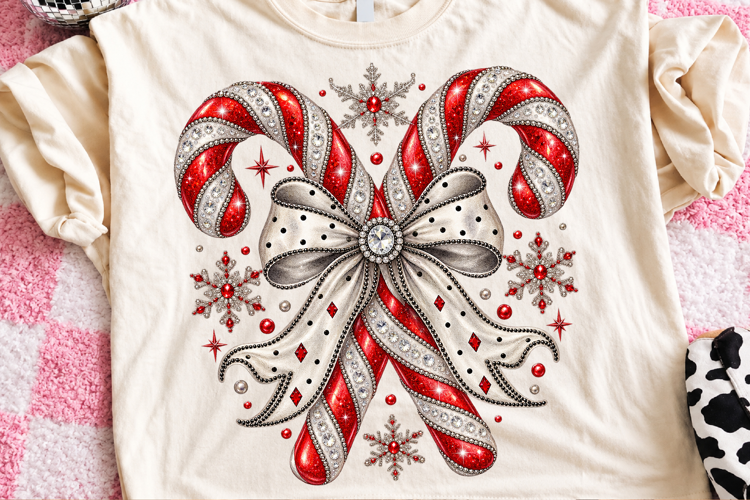 Rhinestone Candy Cane Christmas PNG