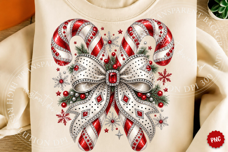 Rhinestone Candy Cane Christmas PNG