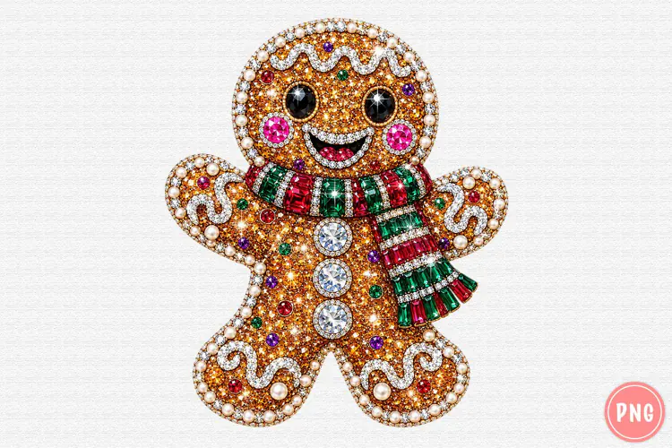 Rhinestone Christmas Gingerbread Man PNG