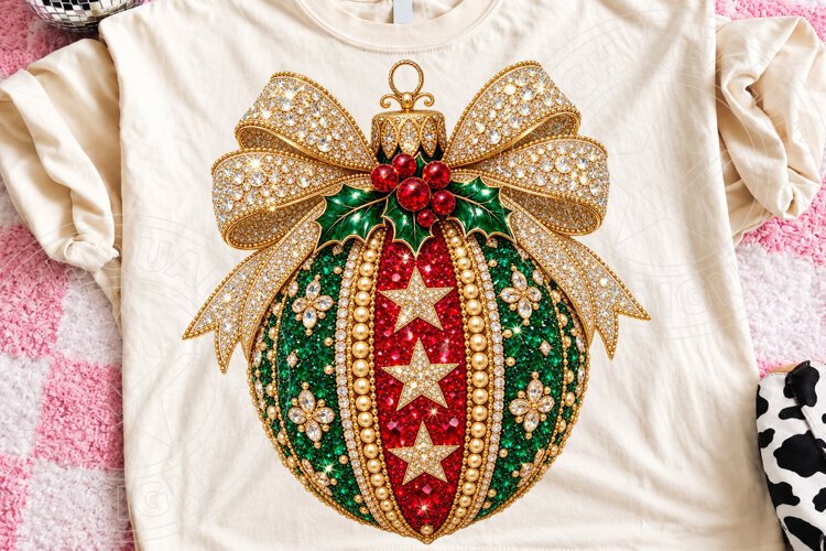 Rhinestone Christmas Ornament Jeweled Gold Bow Glam Holiday example image 1