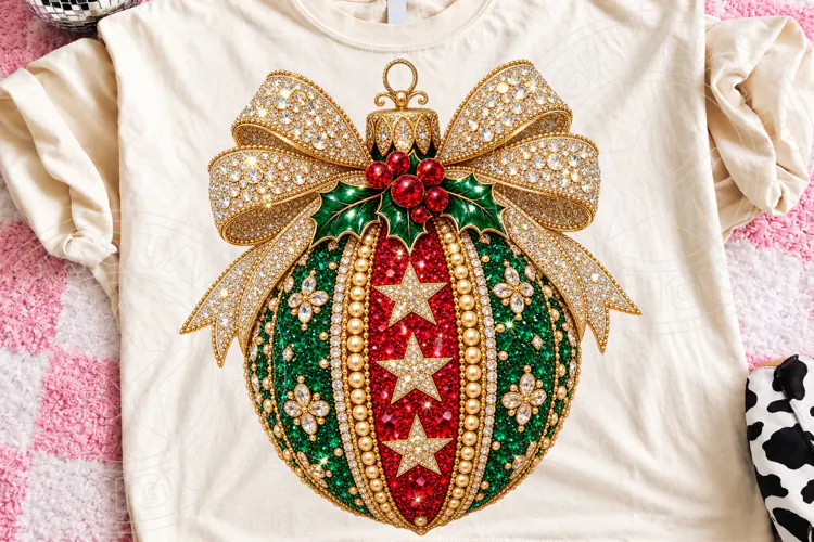 Rhinestone Christmas Ornament Jeweled Gold Bow Glam Holiday