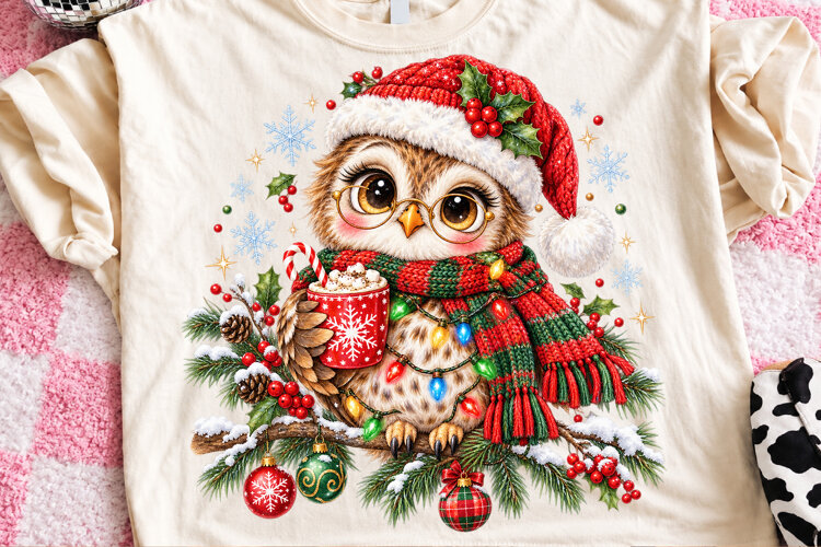 Rhinestone Christmas Owl PNG example image 1