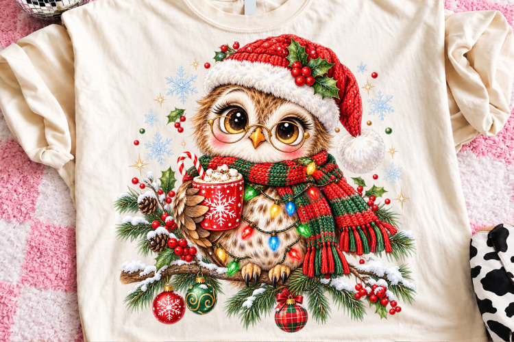 Rhinestone Christmas Owl PNG