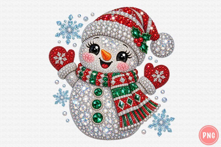 Rhinestone Christmas Snowman PNG | Sublimation Design Png example image 1