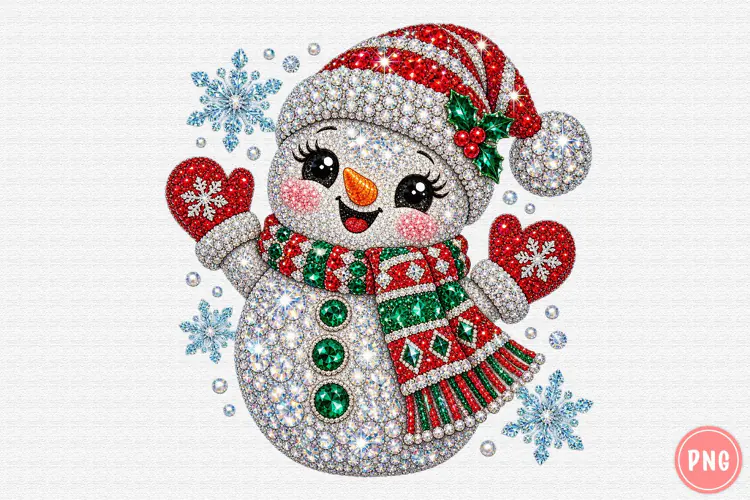 Rhinestone Christmas Snowman PNG | Sublimation Design Png