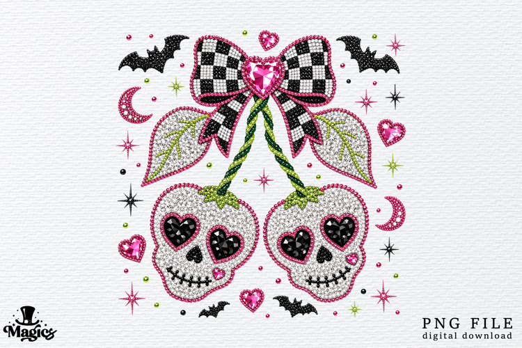 Rhinestone Halloween Skull Cherry PNG example image 1