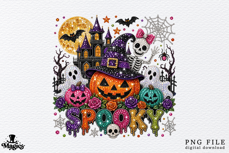 Rhinestone Haunted House & Ghost PNG example image 1