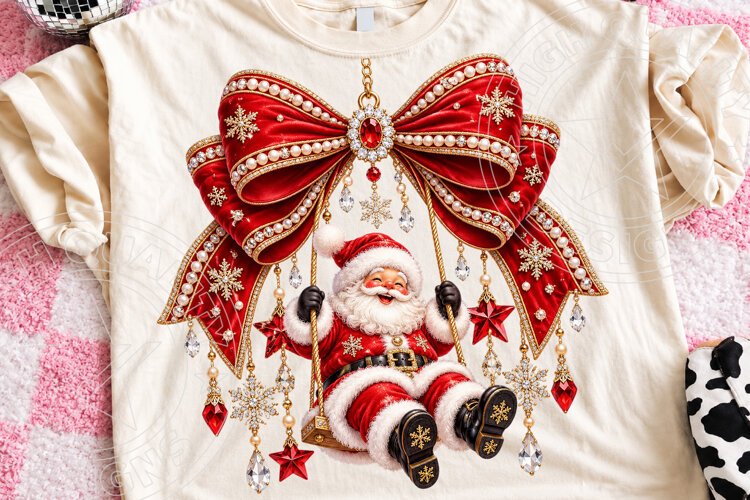 Rhinestone Merry Christmas Santa PNG example image 1