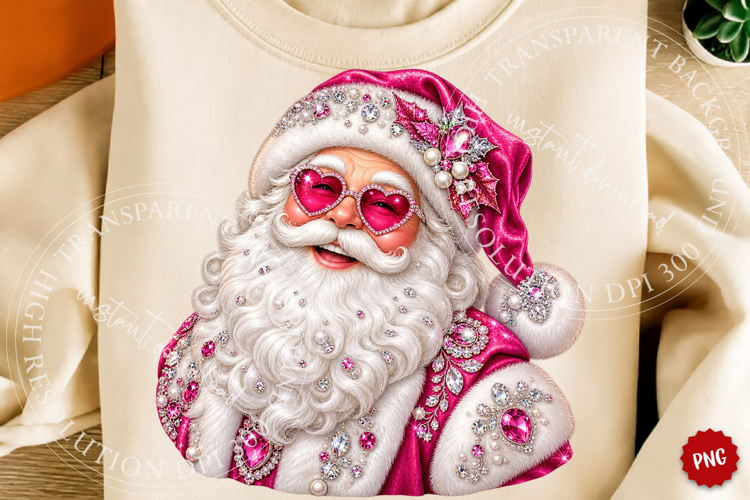 Rhinestone Santa Bubblegum Christmas PNG