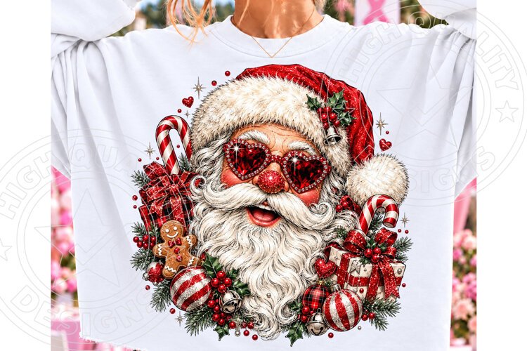 Rhinestone Santa Heart Glasses PNG | Glam Christmas Bling Su example image 1