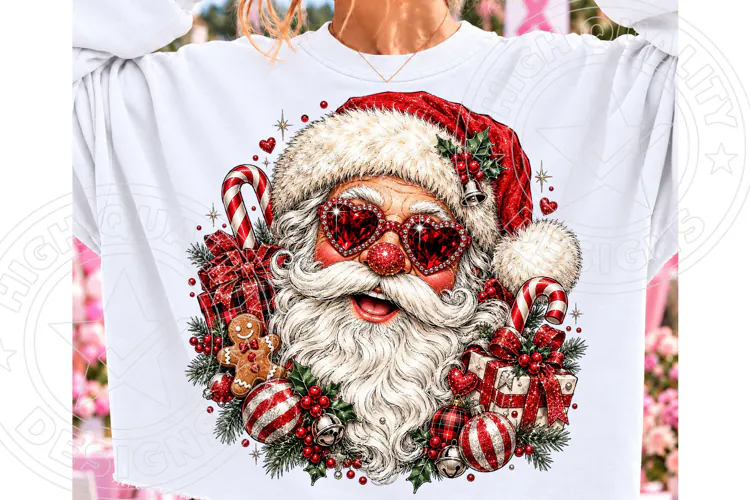 Rhinestone Santa Heart Glasses PNG | Glam Christmas Bling Su