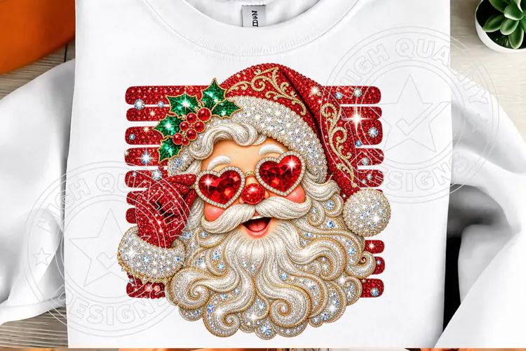 Rhinestone Santa Heart Sunglasses Glam Christmas Design