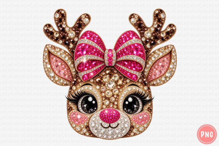 Pink Rhinestone Reindeer Christmas PNG example image 1