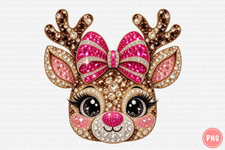 Pink Rhinestone Reindeer Christmas PNG