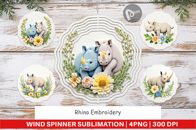 Wind Spinner Rhino Embroidery example image 1
