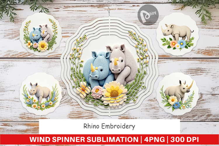 Wind Spinner Rhino Embroidery