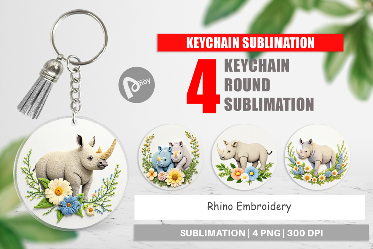 Keychain Rhino Embroidery