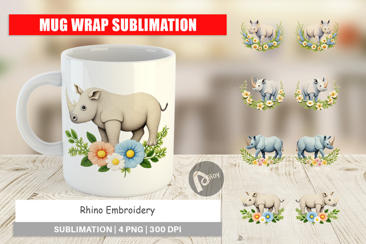 Mug Wrap Rhino Embroidery