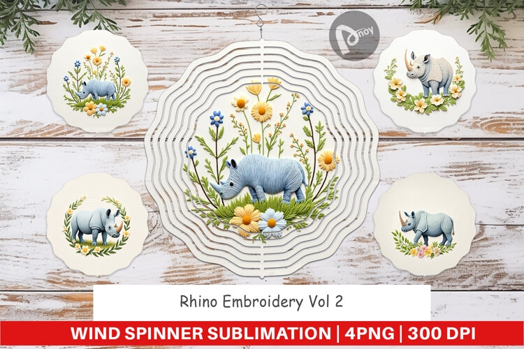Wind Spinner Rhino Embroidery example image 1