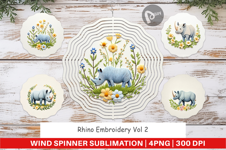 Wind Spinner Rhino Embroidery