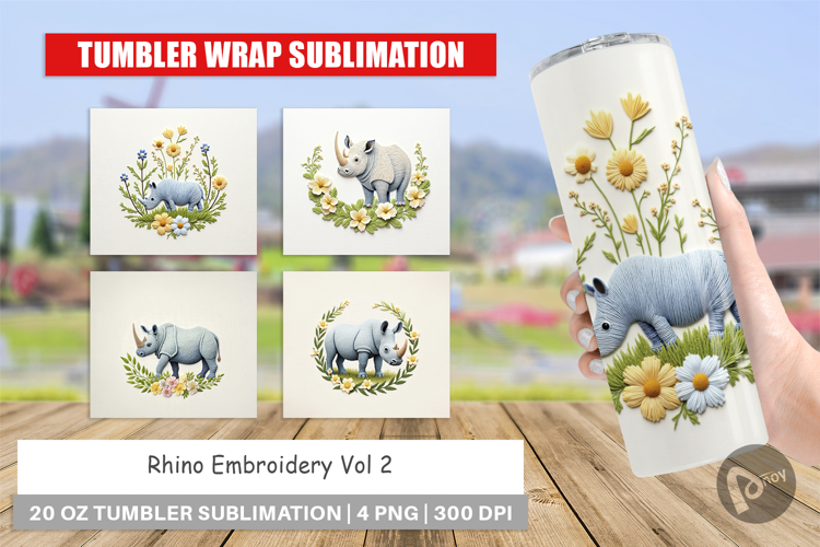 Tumbler Rhino Embroidery