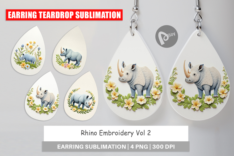 Earring Rhino Embroidery