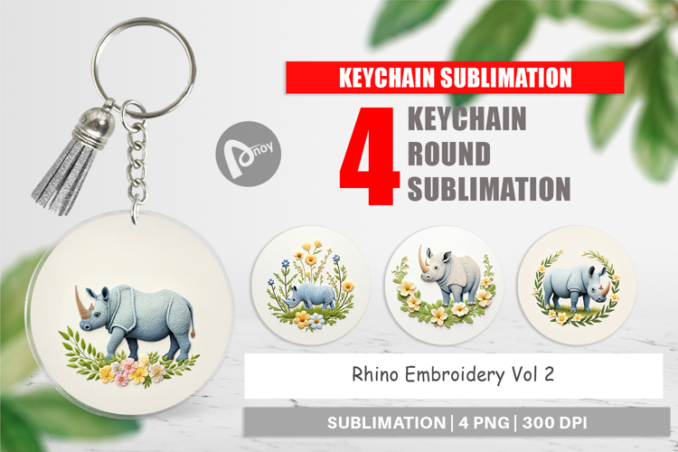 Keychain Rhino Embroidery