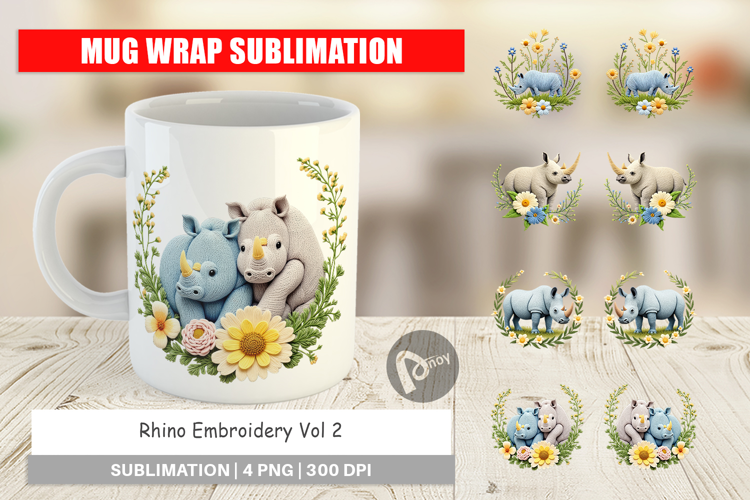 Mug Wrap Rhino Embroidery