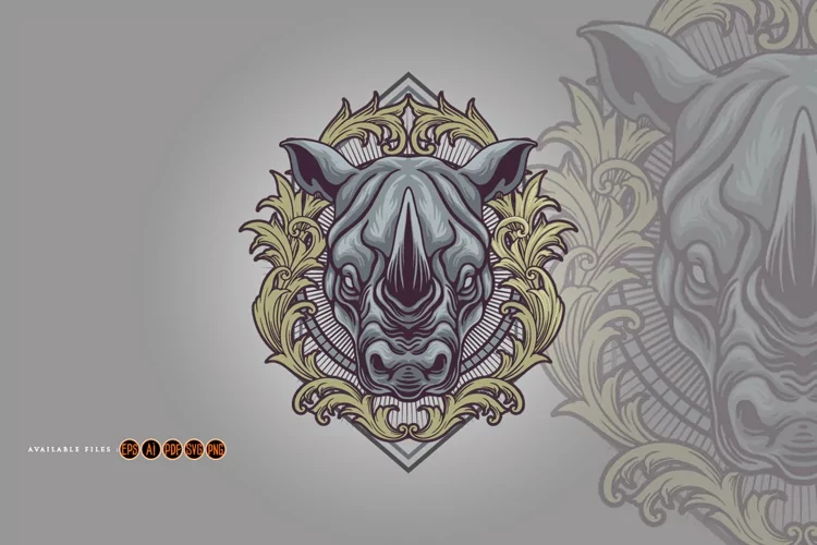 Rhino Head Mascot Vintage Badges Frame Illustrations