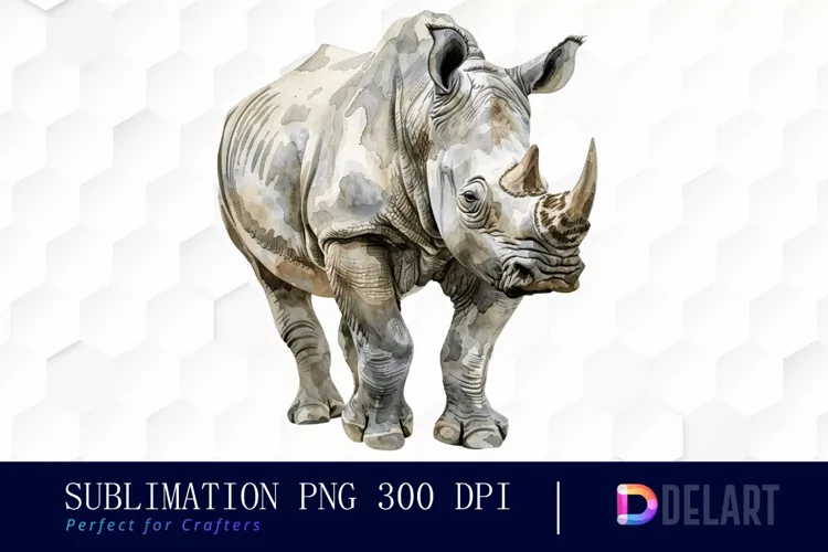 Rhinoceros Watercolor Clipart PNG