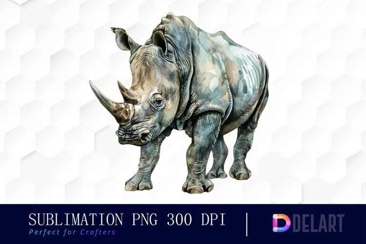 Rhinoceros Watercolor Sublimation Art