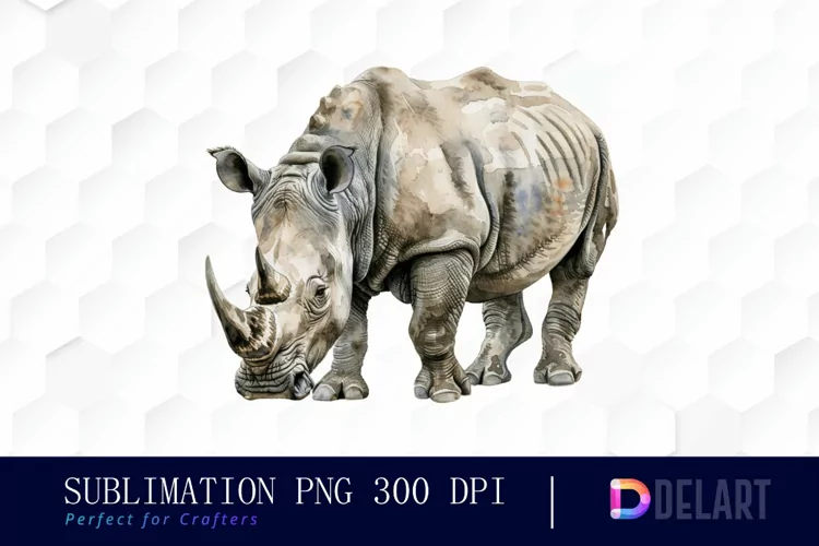 Rhinoceros Watercolor Sublimation Art