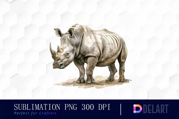 Rhinoceros Watercolor Sublimation Art