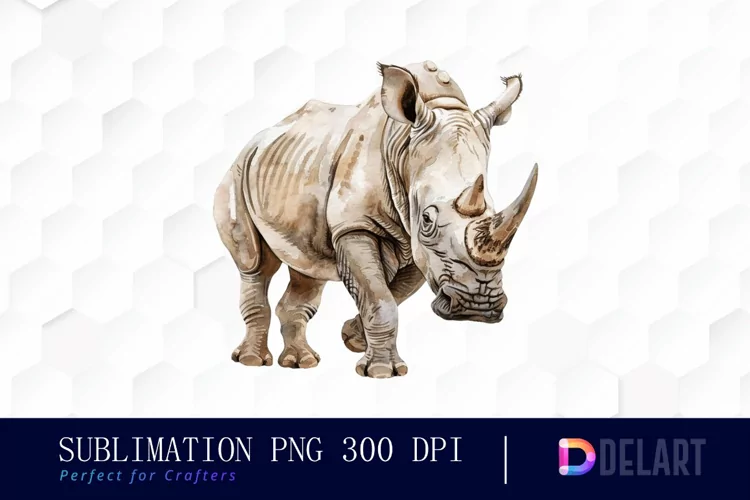 Rhinoceros Watercolor Clipart PNG