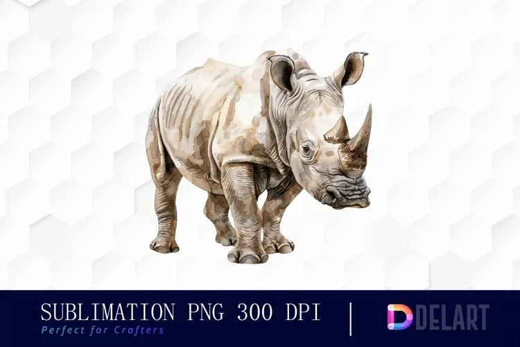 Rhinoceros Watercolor Sublimation Art