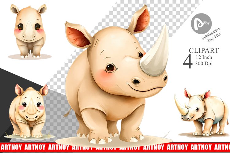 Watercolor Clipart Rhinoceros Wildlife