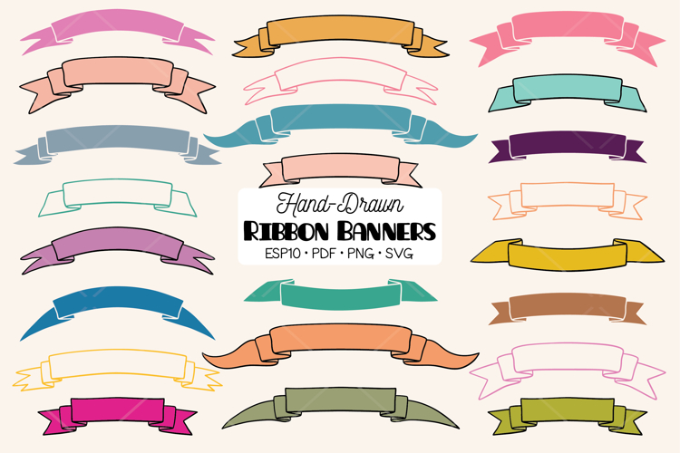 Ribbon Banner Color, Hand Drawn Decorative Element, Scroll example image 1