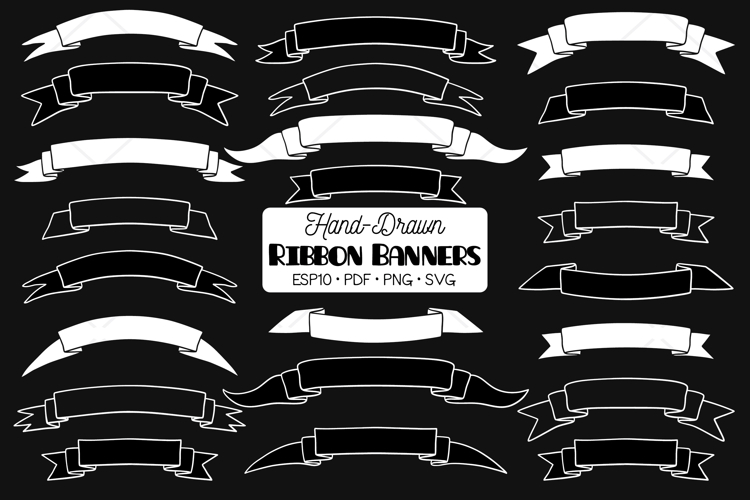 Ribbon Banner White, Hand Drawn Decorative Element, Scroll