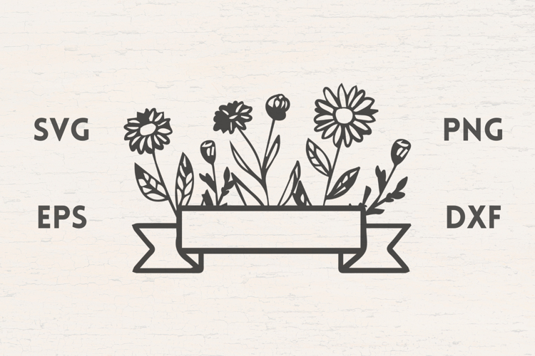 Banner with flowers and leaves SVG