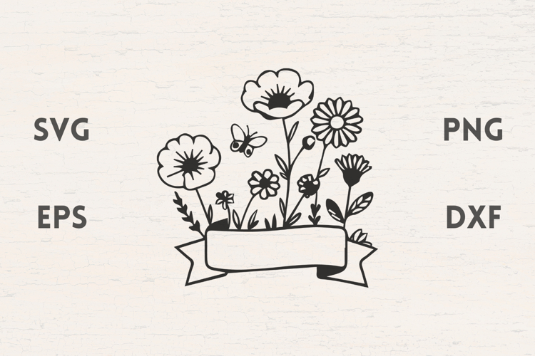 Ribbon with Flowers and butterfly SVG
