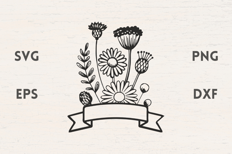 Ribbon with Flowers and Branch SVG