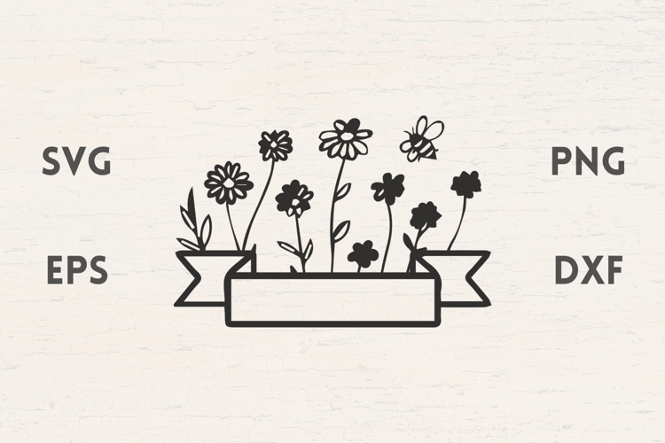 Ribbon with Flowers and bee SVG